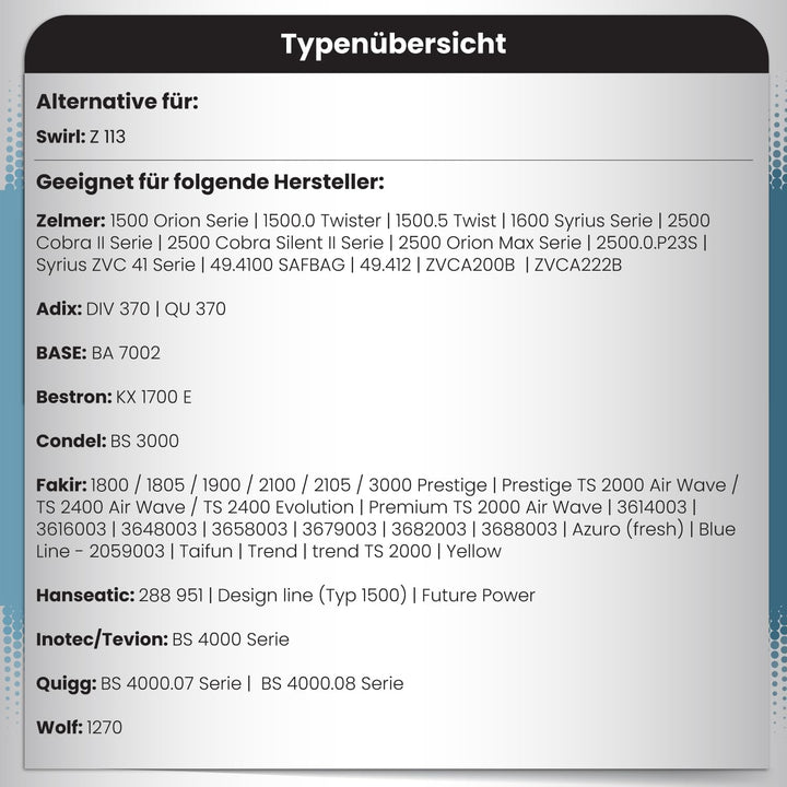 McFilter I 20 Staubsaugerbeutel als Alternative für Swirl Z113 I geeignet für Zelmer, Fakir, Quigg I