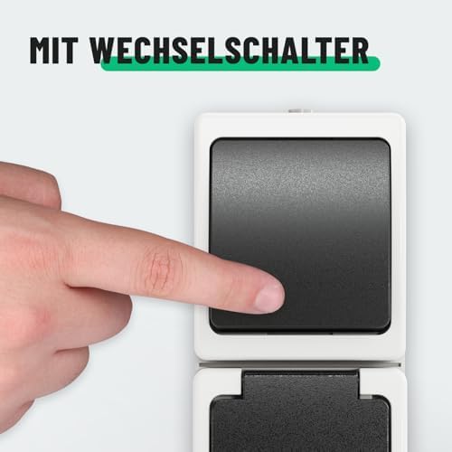 greate 10x Aufputz Schalter Steckdose Kombination mit IP44 für Feuchtraum - Steckdose Aufputz mit We