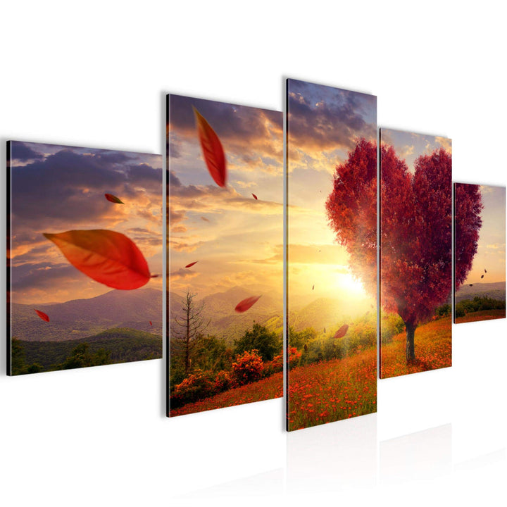Runa Art Wandbilder Herbst Baum Herz 5 Teilig Bild auf Vlies Leinwand Deko Wohnzimmer Schlafzimmer N