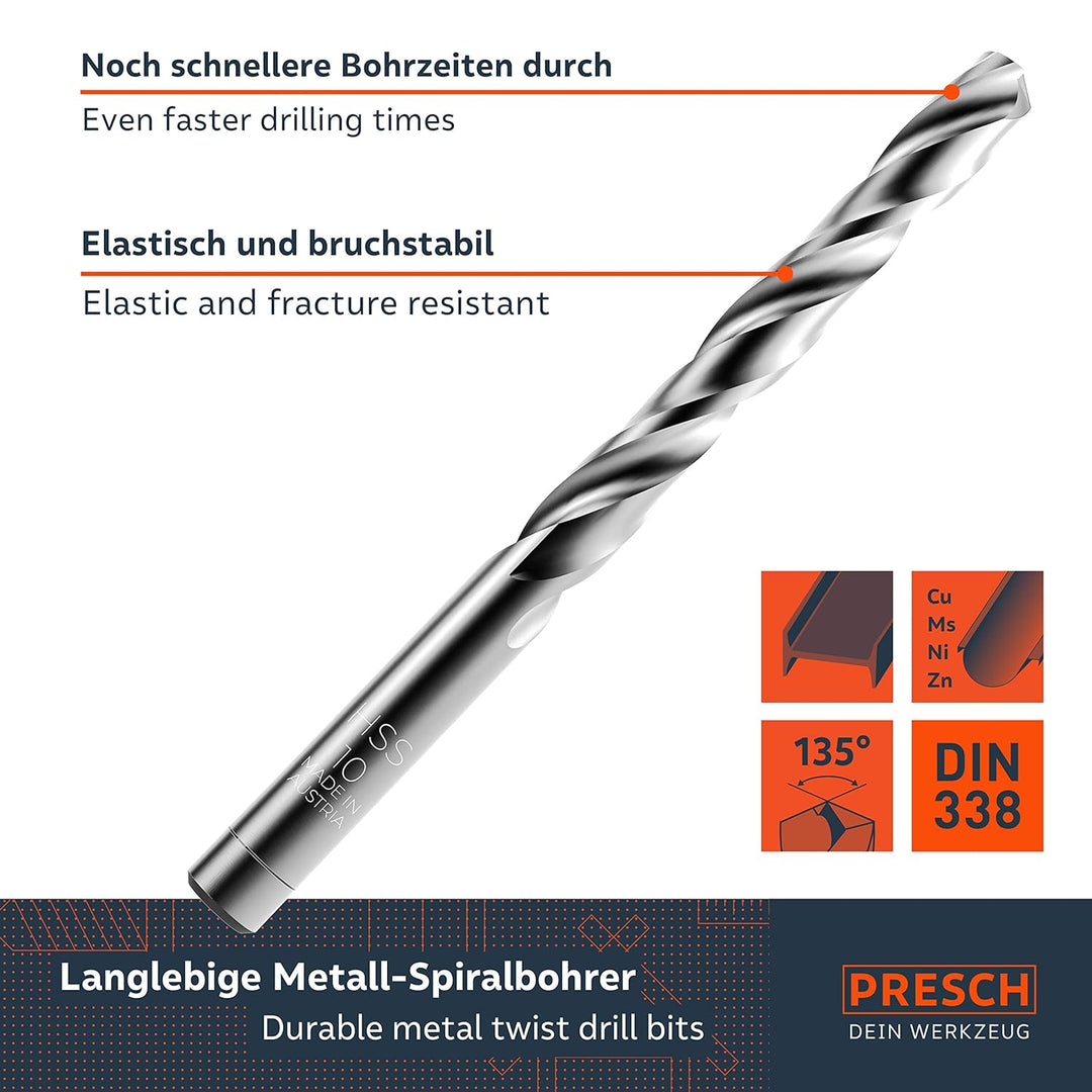 Presch Metallbohrer Set HSS Pro 19-tlg - Präzisionsgeschliffenes, gehärtetes Profi Stahlbohrer Set f