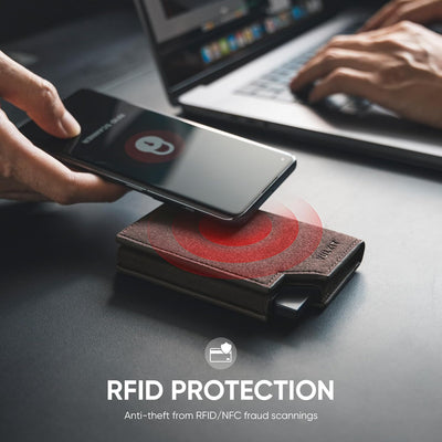 VULKIT Kreditkartenetui RFID Blockierendes Pop Up Kartenetui aus Leder für Männer und Frauen, mit Ge