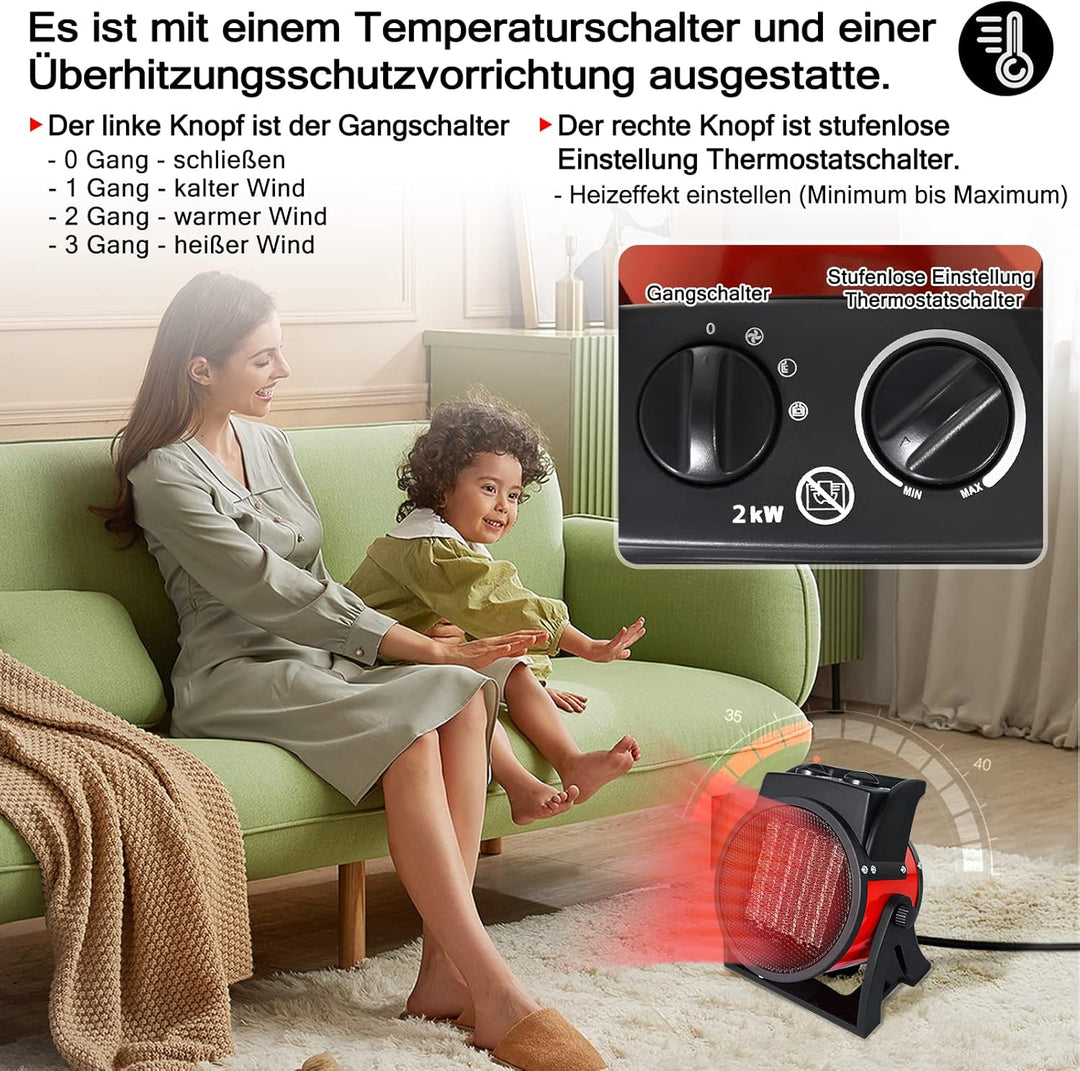 NAIZY Heizlüfter Energiesparend 2000 Watt Leise Keramik Heizgerät Elektroheizung mit Überhitzungssch