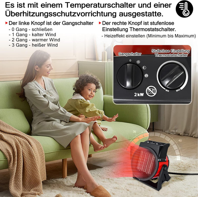 YRHome 2000W Keramik Heizgerät Heizlüfter Elektroheizer Heizer Schnellheizer Elektroheizgebläse Bauh