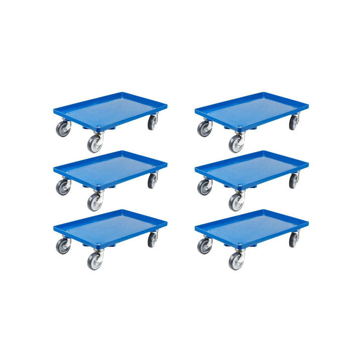 SparSet 6X Transportroller für Euroboxen 60x40cm mit Gummiräder blau | Geschlossenes Deck | 4 Lenkro
