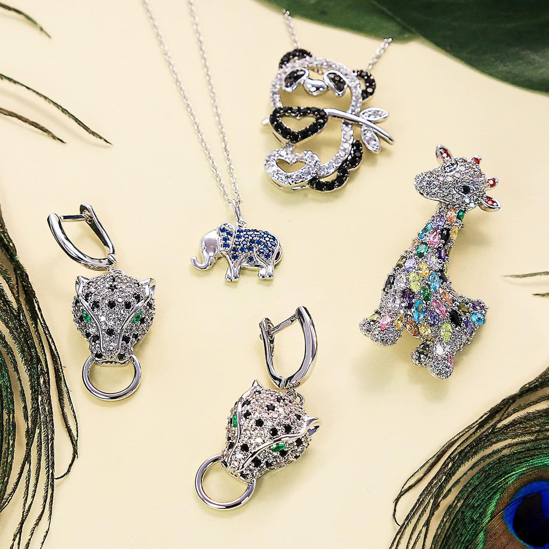 Giraffe Zoo Tier Brosche Pin Für Frauen Cz Bunten Pave Kubischer Zirkon Silber Ton Rhodium Plattiert