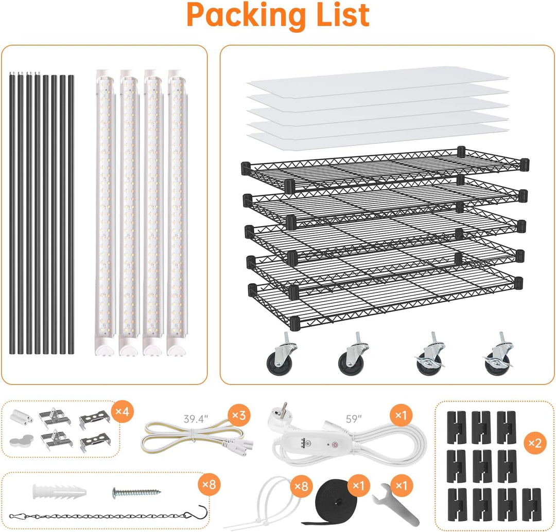 Bstrip Pflanzenregal mit Pflanzenlampe, 5-stufiges Pflanzengestell mit T8 Pflanzenlampe LED Vollspek