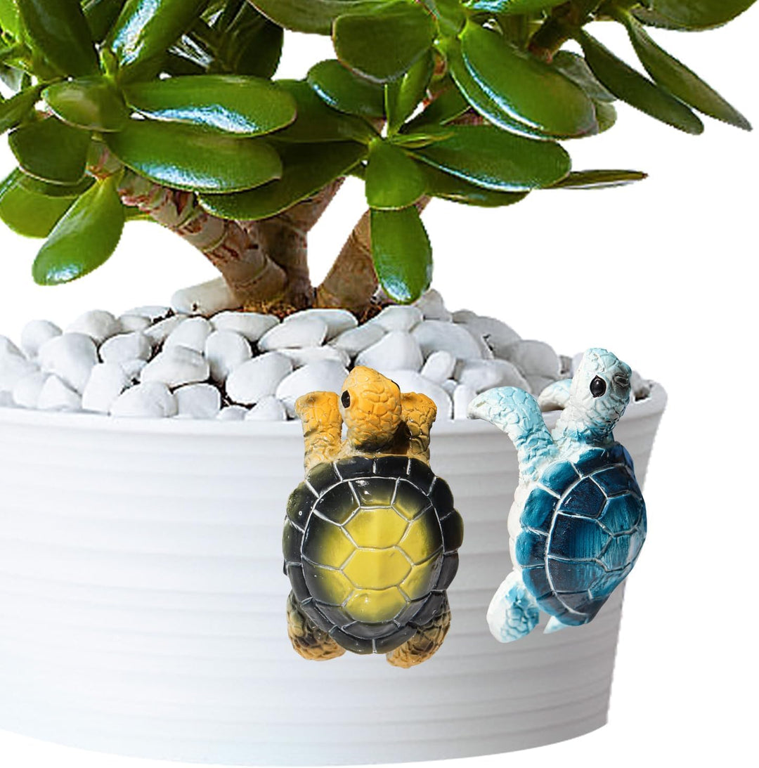 Dnoifne 2er-Set Schildkröten Blumentopf-Deko – Wetterfeste Kletterfiguren aus Resin für Töpfe, Zäune