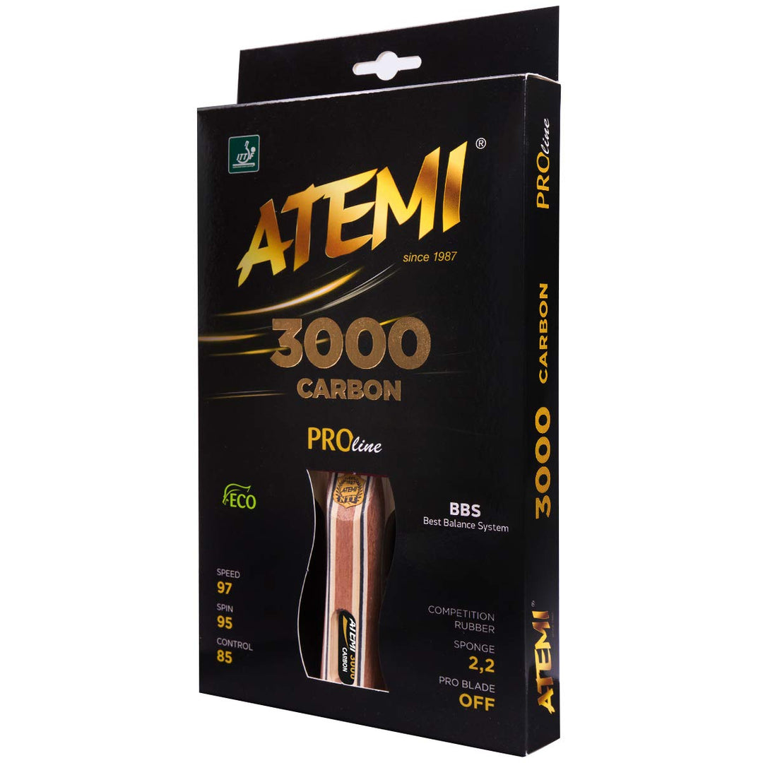 Atemi Pro Carbon 3000 Tischtennisschläger | Überlegene Kontrolle und Leistung | Neues 2020 ITTF zuge