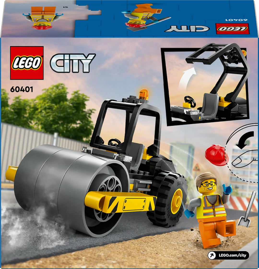 LEGO City Strassenwalze, Baustellenfahrzeug für Kinder ab 5 Jahren, Dampfwalze-Spielzeug mit Bauarbe