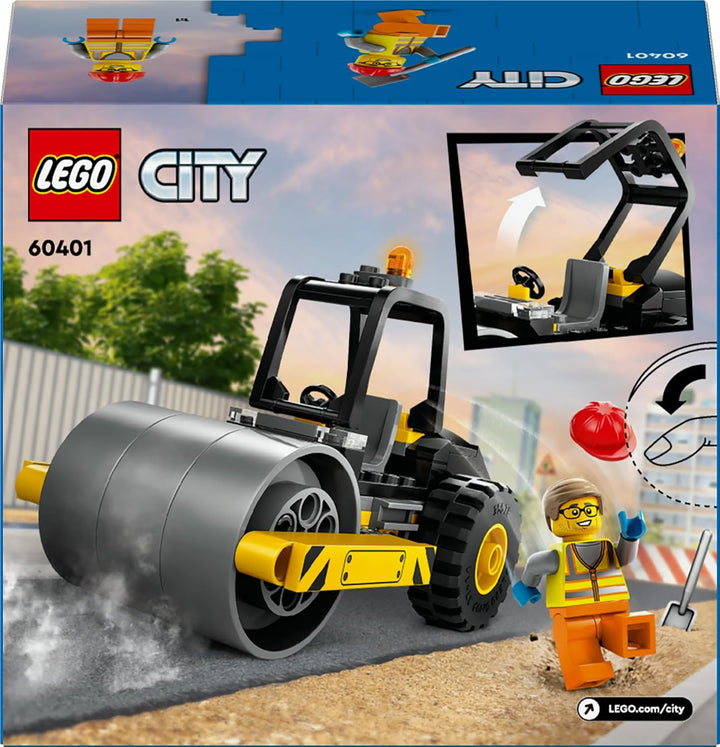 LEGO City Strassenwalze, Baustellenfahrzeug für Kinder ab 5 Jahren, Dampfwalze-Spielzeug mit Bauarbe