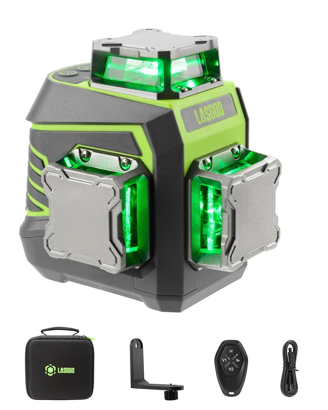 LasGoo Kreuzlinienlaser Selbstnivellierend 3 x 360°, Grüne 3D Laser-Wasserwaage für Konstruktion und