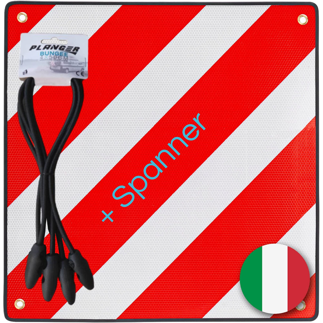 PLANGER® - Warntafel Italien (50 x 50 cm) + Spanner - Reflektierendes Warnschild rot weiss für Heckt