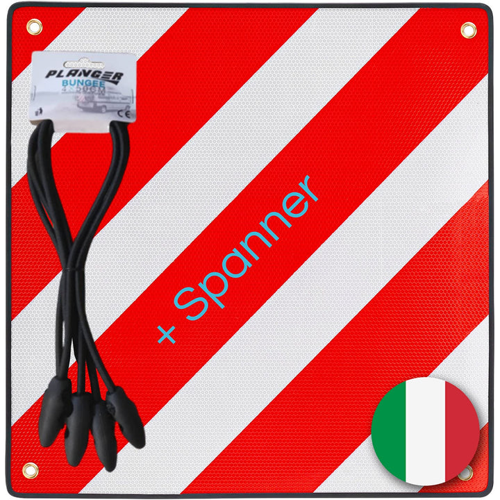 PLANGER® - Warntafel Italien (50 x 50 cm) + Spanner - Reflektierendes Warnschild rot weiss für Heckt