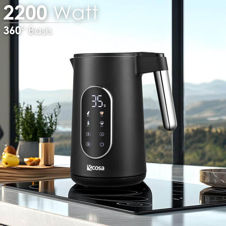 Wasserkocher Edelstahl mit Temperatureinstellung (40°C-100°C) 1,7 Liter 2200 Watt Teekocher 100% BPA