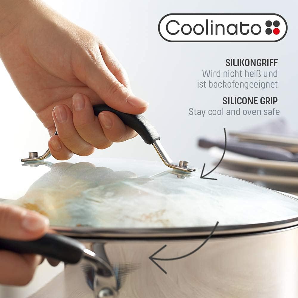 Coolinato Schmorpfanne Edelstahl 28cm beschichtet Schmortopf inkl. Glasdeckel, Bräter für Gas Ceran