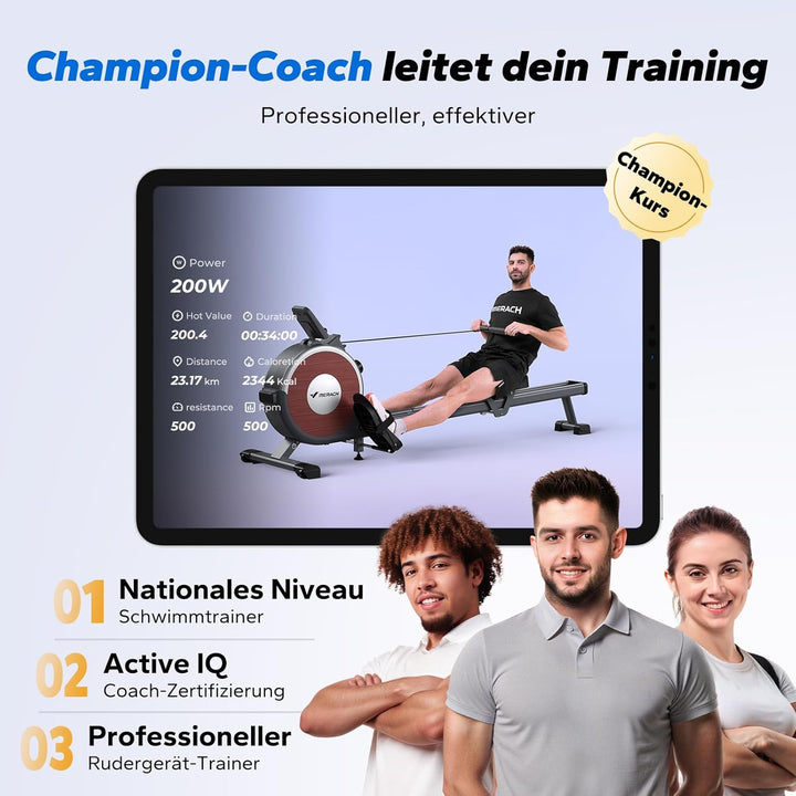 MERACH Rudergerät für Zuhause Q1S, Leises Magnetisches Rudergerät, 16 Widerstandsstufen, per App Ver
