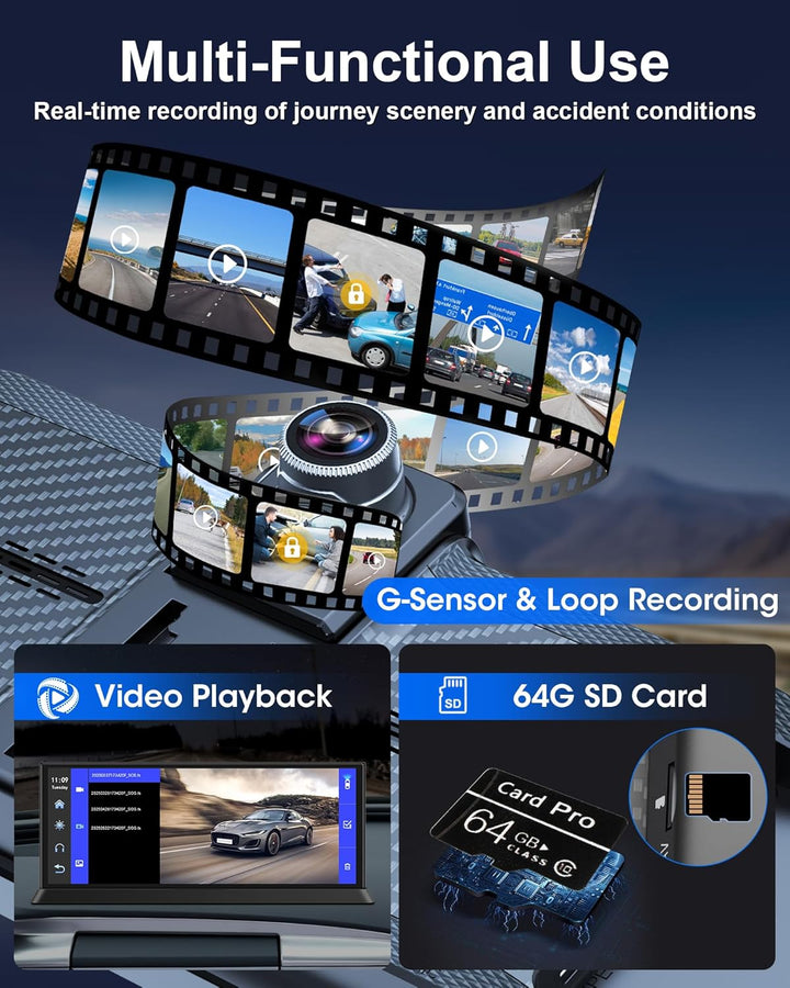 11,26 Zoll Carplay Display 4K Carplay Android Auto Display mit 350° Frontkamera 64G SD Karte Auto Di