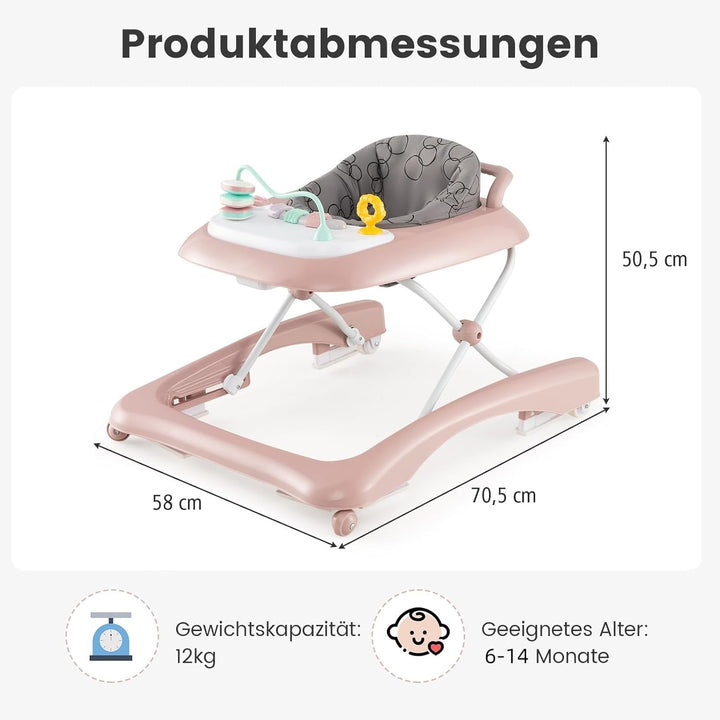 DREAMADE Baby Walker, Klappbare Lauflernhilfe mit 3 Verstellbaren Höhen, Abnehmbarer Spielplatte & S