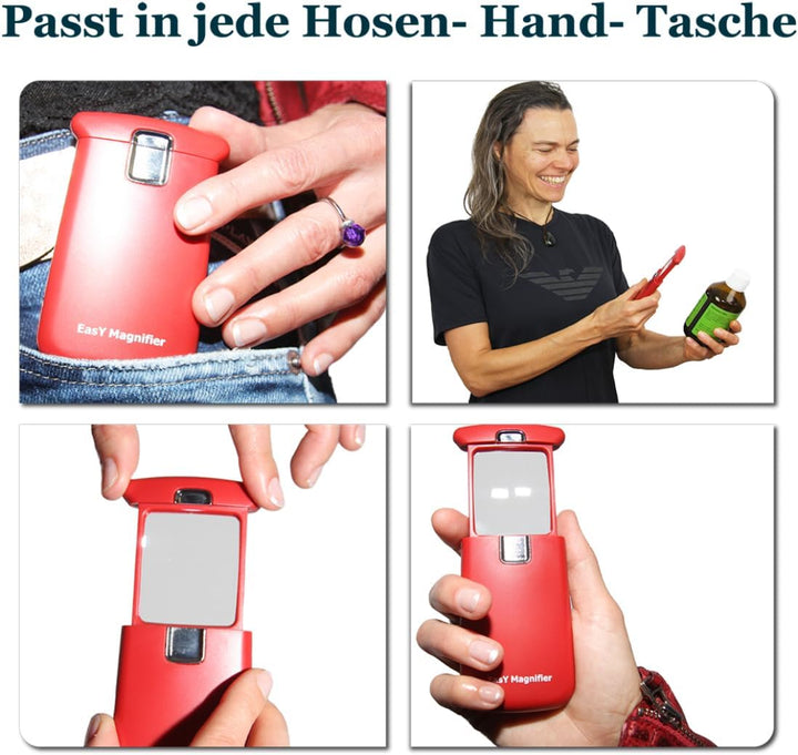 EasY Magnifier Leselupe 3,0fach Mit Hellem LED Licht; Taschen Lupe Mit Geschützter Acryl Linse; Bele