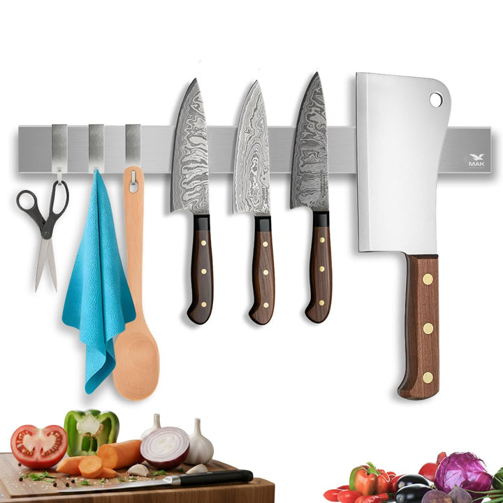 Starker magnetischer Messerhalter 40 cm – Edelstahl Messerleiste in Silber zur Wandmontage mit 3 Hak