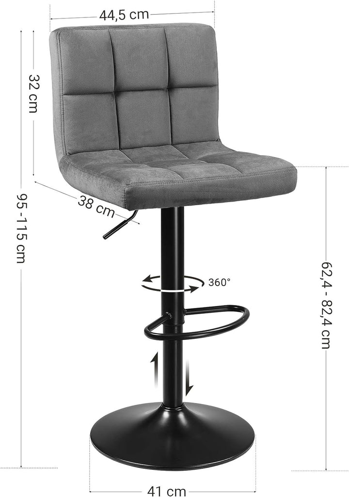 SONGMICS Barhocker, 2er Set, Barstühle, mit Samtbezug, höhenverstellbar, Drehstühle, Küchenstühle mi
