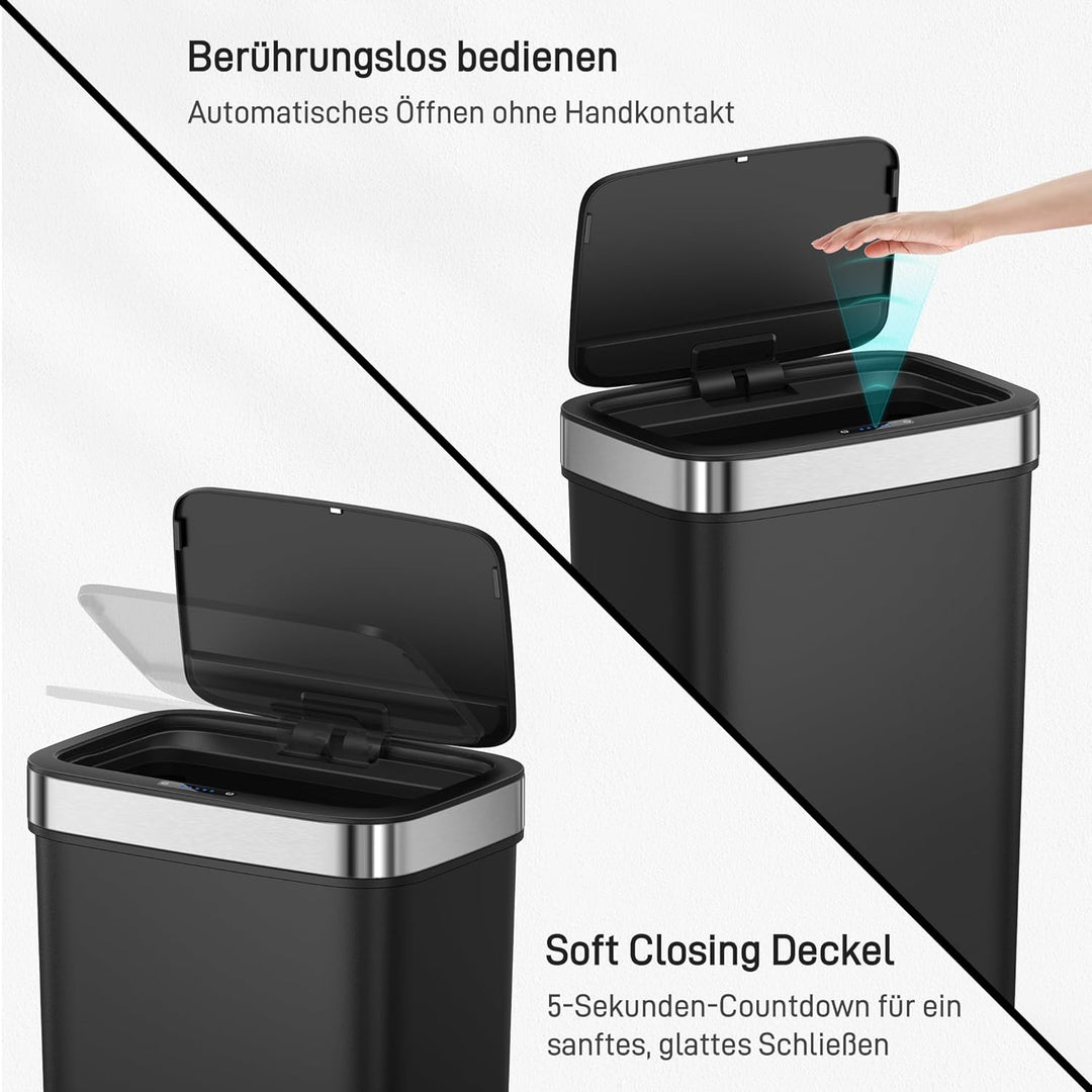 EKO Hana Deluxe 50L Mülleimer mit Sensor, Automatischer Mülleimer Küche, rechteckiger Bewegungssenso