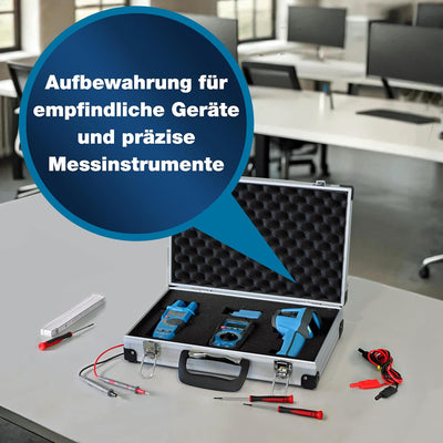 PeakTech 7265, Transportkoffer für Messinstrumente, widerstandsfähiger Aluminiumkoffer, Werkzeugfach