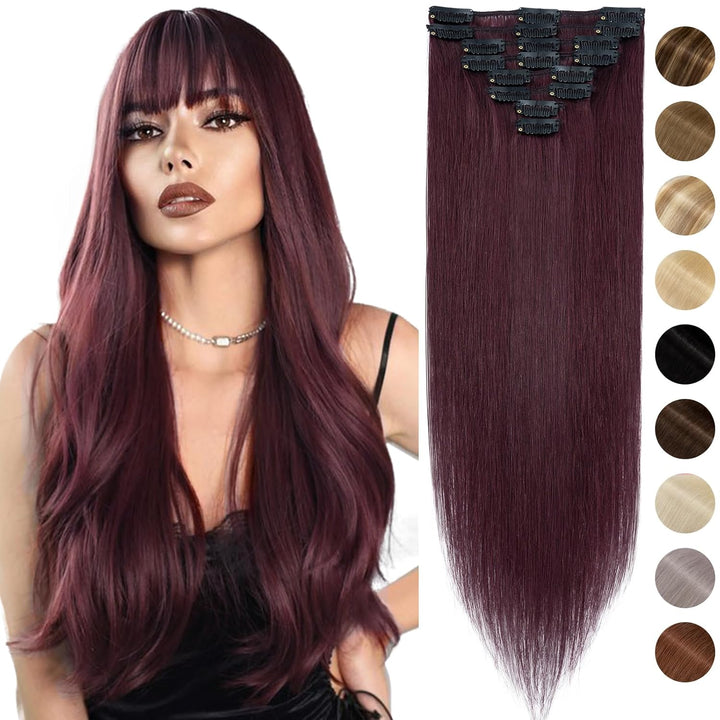 Silk-co Echthaar Clip In Extensions 8 Tressen 18 Clips 70g, Burgund Hair Extensions, Remy Echthaar C