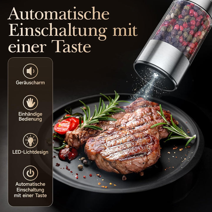 Variglas Salz und Pfeffermühlen Elektrische 2er Set mit USB Wiederaufladbarer,Verbesserte grosse Kap