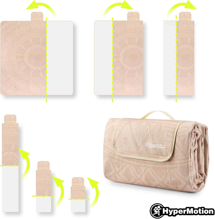 HyperMotion Picknickdecke XXL 200x200 cm Boho wasserfest Beige | XXL Picknickdecke mit wasserfester