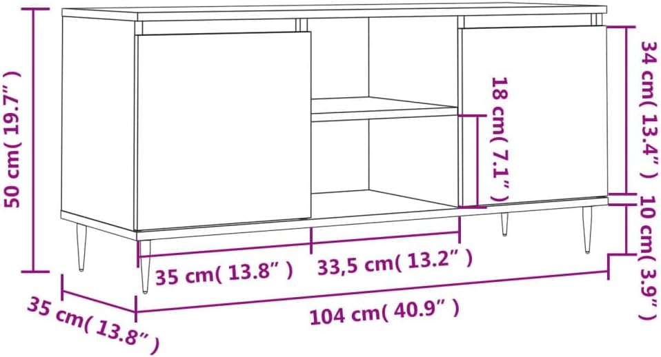 TV-Schrank, Zementgrau, 104 x 35 x 50 cm, mehrschichtiges Holz, Eisen, Fernsehschrank, niedrig, mit
