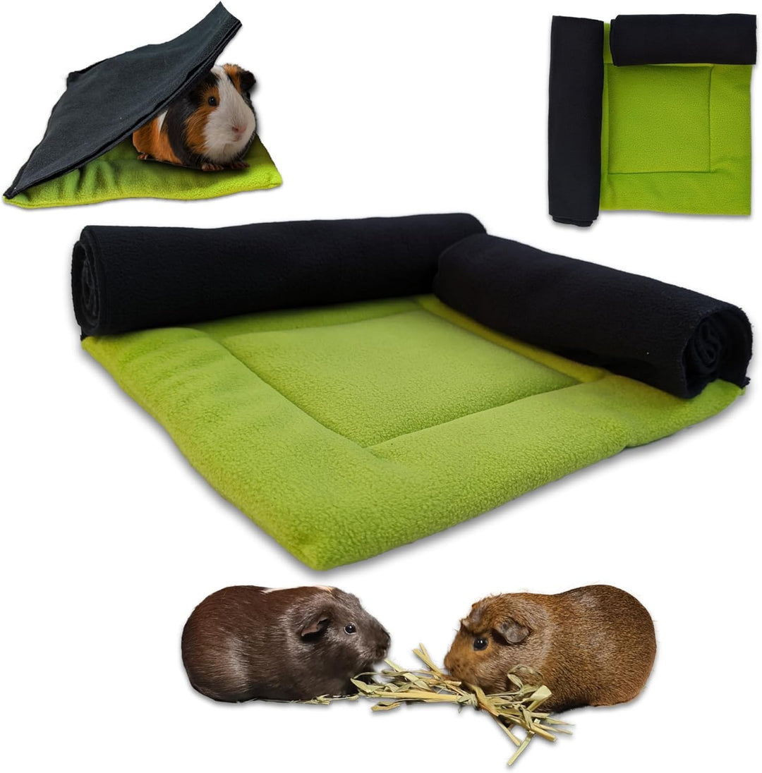 NEO SOLVO Fleecekissen mit 2 Tunnelröhren für Meerschweinchen und Hase + Fleecekissen mit Versteck u