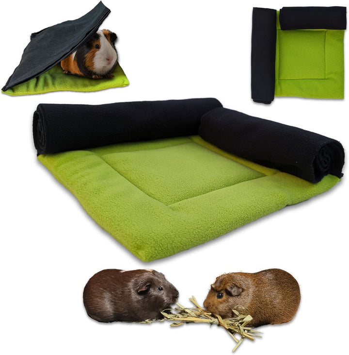 NEO SOLVO Fleecekissen mit 2 Tunnelröhren für Meerschweinchen und Hase + Fleecekissen mit Versteck u