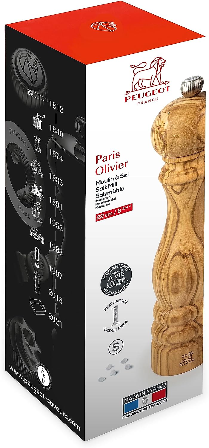 Peugeot Salzmühle Paris 22 cm Natur I Hochwertige Salzmühle manuell aus Olivenholz I Mit individuell