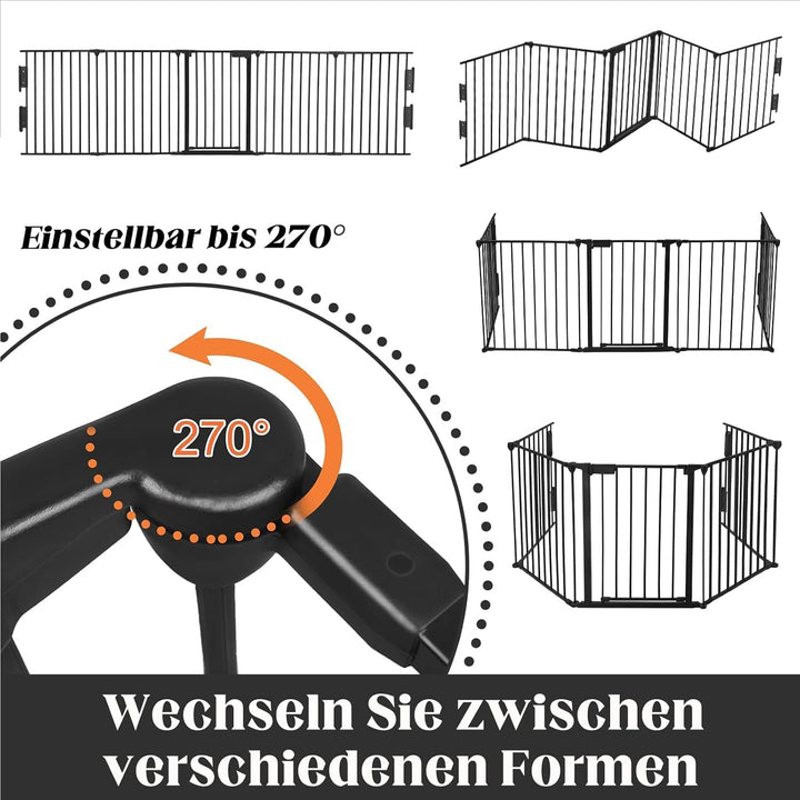 FIVMEN Kaminschutzgitter mit Tür 300 cm Metall Ofenschutzgitter Kamingitter Kinderschutz Faltbar Abs
