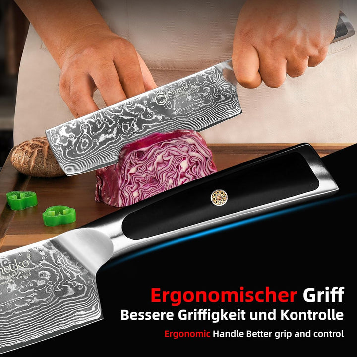 Sunnecko Damascus Küchenmesser 7 Zoll Hackmesser VG-10 Edelstahl Hackmesser mit solidem Griff Nakiri