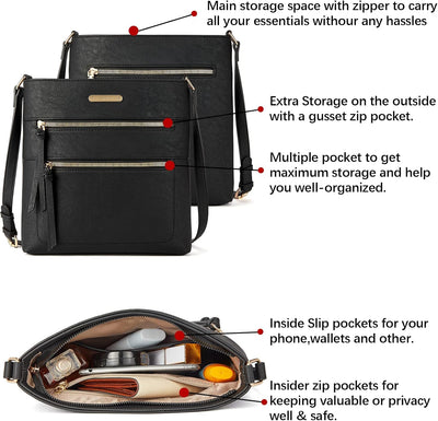 BOSTANTEN Damen Handy Umhängetasche Mittel, PU Leder Crossbody Schultertasche, Reissverschlusstasche