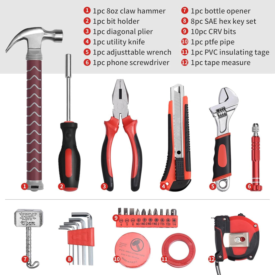 Thor Hammer Werkzeugkoffer Set,Tägliche Reparatur Gefüllt Haushalt Werkzeug,Werkzeugkasten Set für D