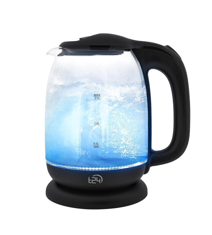T24 LED Glas Wasserkocher 1,7 Liter mit LED-Beleuchtung in Schwarz | TÜV Rheinland GS Zertifiziert,