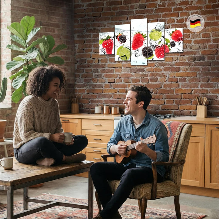 Runa Art Wandbilder Küche Obst 5 Teilig Bild auf Vlies Leinwand Deko Esszimmer Küchenbilder Lebensmi