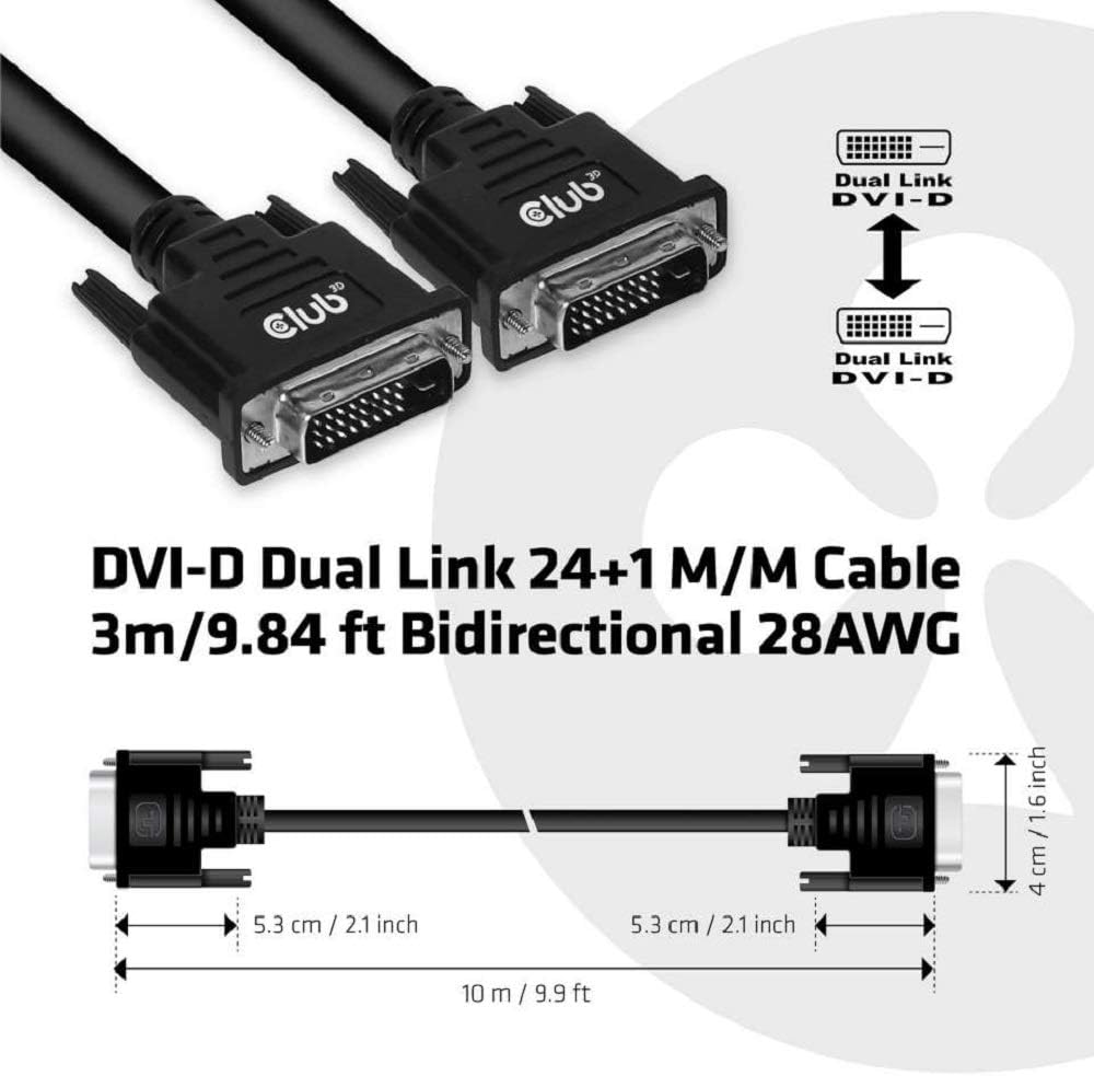 Club3D DVI-Kabel Dual Link (24+1) bidirektional 3m St/St