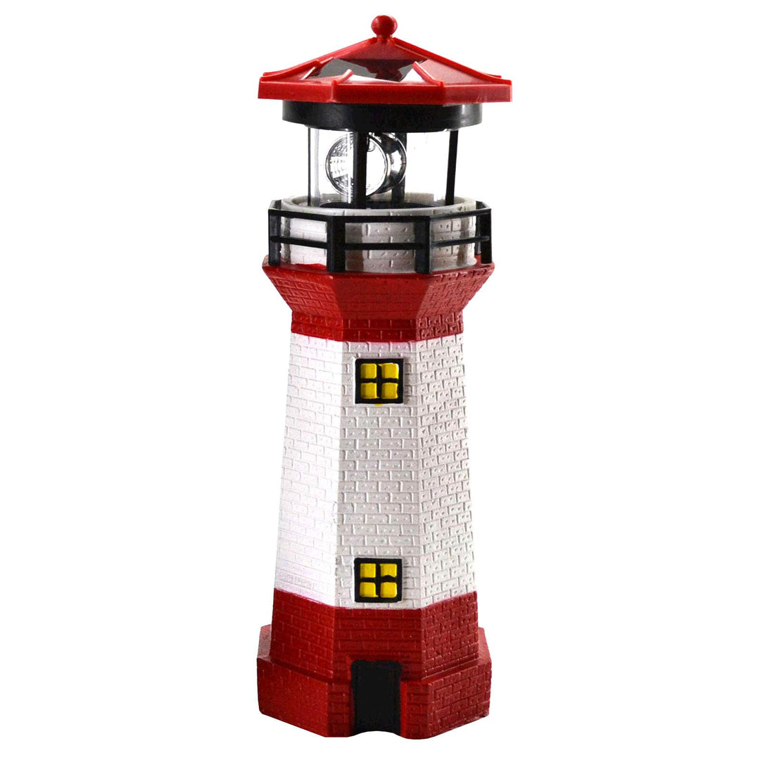 Eaxus LED Solar Leuchtturm 28 cm Garten Deko Leuchtfeuer Rot Weiss Gartendeko Beleuchtung Mit Dämmer