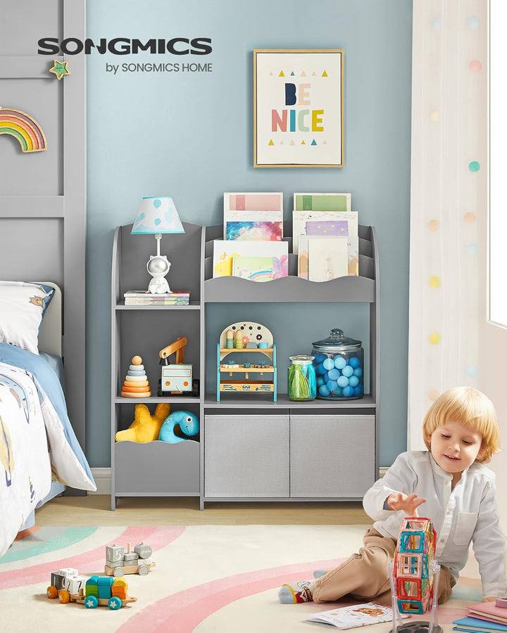 SONGMICS Bücherregal Kinder, Kinderregal für Spielzeug und Bücher, Aufbewahrung mit 2 Boxen, für Spi