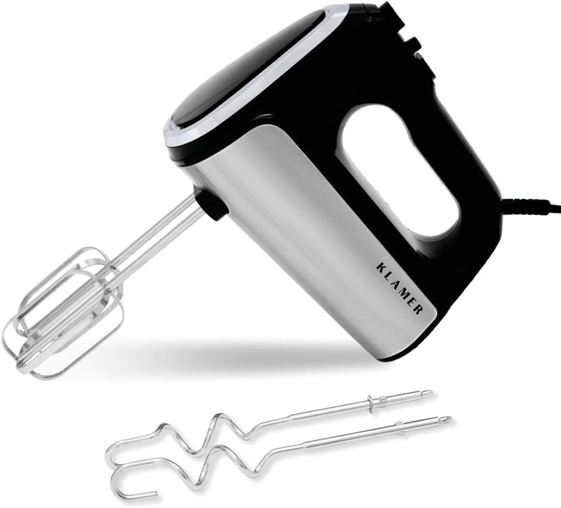 KLAMER Handrührgerät, 600 Watt Handrührer mit Turbostufe, 5 Stufen Handmixer mit Schneebesen und Kne