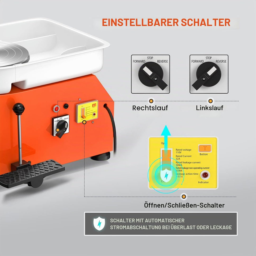 VAYOTOY Elektrische Töpferscheibe 25CM 350W Professionelle Töpferscheibe Formmaschine Keramik Clay M