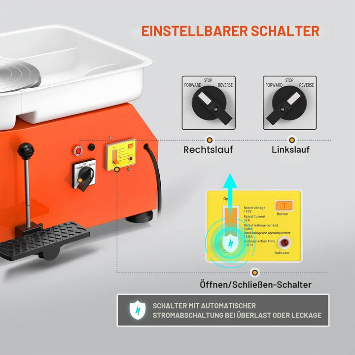 VAYOTOY Elektrische Töpferscheibe 25CM 350W Professionelle Töpferscheibe Formmaschine Keramik Clay M