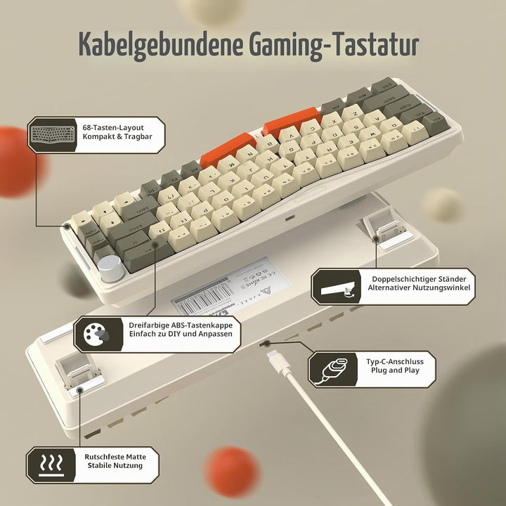 ATTACK SHARK AKS068 Alice 60% Mechanische Gaming Tastatur, USB-C Kabelgebundene Apex Pro Mini RGB Ke