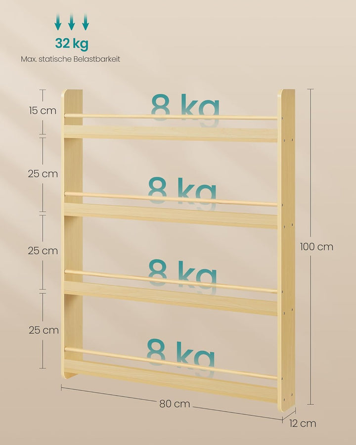 SONGMICS Bücherregal Kinder, Kinderregal mit 4 Ebenen, Spielzeugregal, Wandregal, für Kinderzimmer,