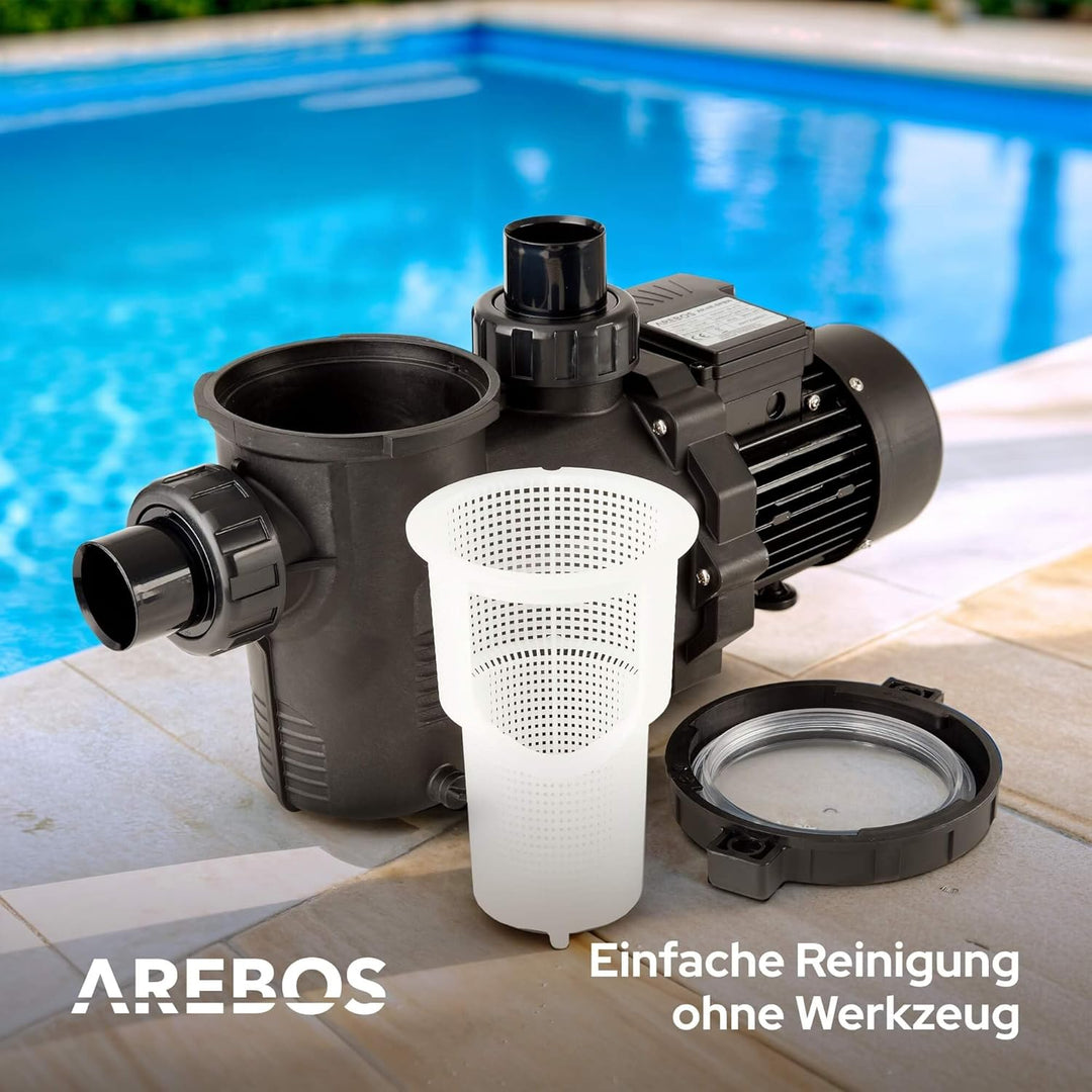 Arebos Schwimmbadpumpe 800W | Filterpumpe mit Vorfilter & 19000 l/h | Poolpumpe für Sandfilteranlage