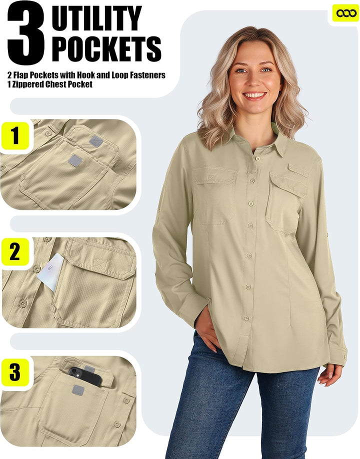 33,000ft Hemdbluse Damen UPF50 UV Schutz Hemd Schnelltrocknende Button-Down Shirts Atmungsaktive Wan
